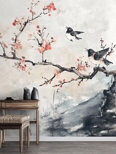 中式花鸟墙纸装饰室内空间