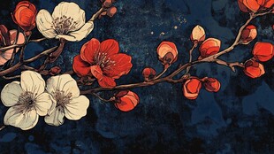 红梅白蕊枝头绽