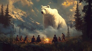 巨熊下的野外篝火聚会