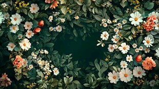 花卉环绕的绿意自然画面