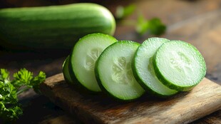 木砧板上的鲜切黄瓜片