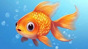 可爱金鱼畅游蓝色水域