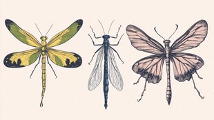 三只复古风蜻蜓插画