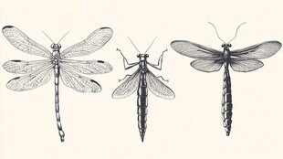 三只蜻蜓的复古手绘图案