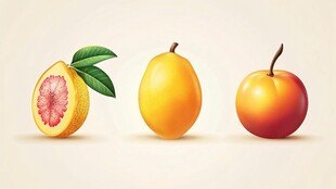 三种多汁水果插画展示