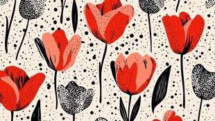 手绘风红色郁金香花卉图案