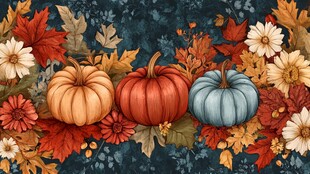 秋日南瓜花卉装饰画