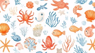 海洋生物可爱插画图案