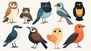 可爱多彩鸟类插画集合