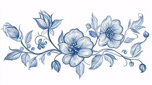 蓝色手绘花卉装饰图案