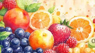 缤纷水彩绘多彩新鲜水果