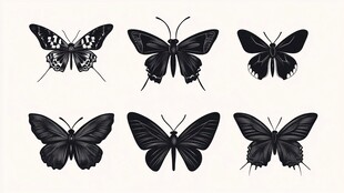 黑色蝴蝶插画集合