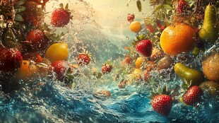 水果飞溅的动感活力画面