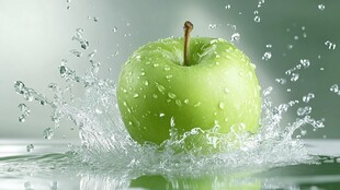 青苹果入水溅起晶莹水花