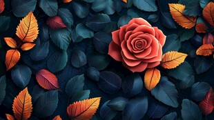 孤艳玫瑰绽于斑斓叶间