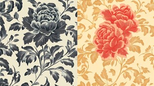 双色花卉复古风图案设计