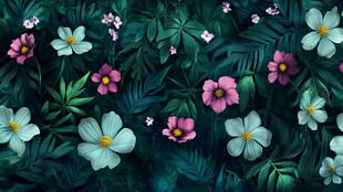 梦幻花卉丛林背景图案