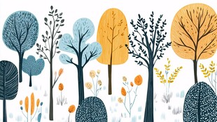 秋季森林手绘插画风景