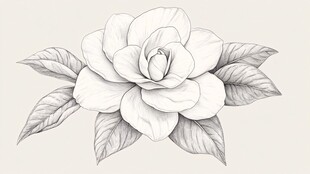 手绘素雅山茶花插画