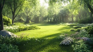 阳光洒落的静谧森林草地