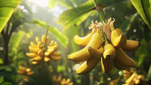 阳光下的金黄香蕉挂枝头