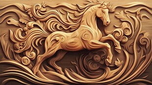 奔腾骏马木雕艺术作品