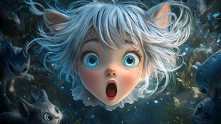 银发猫耳女孩的惊奇瞬间