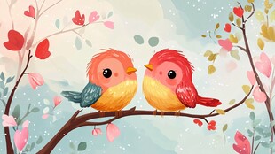 枝头双鸟 爱意满溢的邂逅