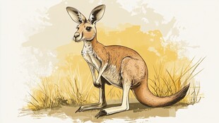 站立的袋鼠于草地背景中