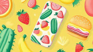 水果主题手机壳与美食插画