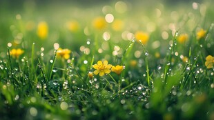 晨露中的黄色小花