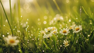 晨露中的清新小雏菊