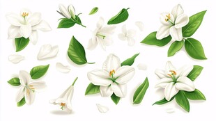 白色花朵绿叶素材集合