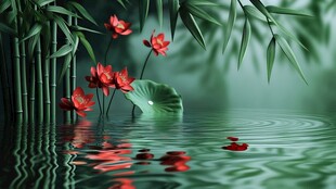 荷影摇曳于竹林碧水间