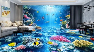 海底世界主题客厅地面墙面