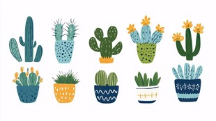 可爱手绘风多肉仙人掌盆栽