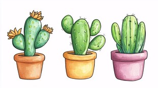 三盆可爱仙人掌插画