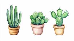 三盆可爱仙人掌插画