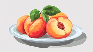 盘子里的鲜桃插画