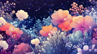 梦幻夜下缤纷花卉世界