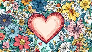 心绽花丛浪漫插画