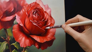 手绘娇艳红玫瑰进行时