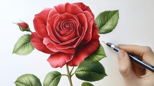 手绘红玫瑰创作瞬间