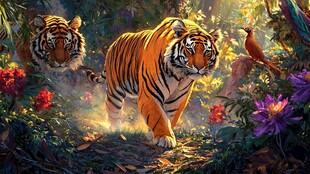 丛林双虎漫步繁花世界