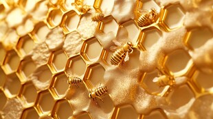 蜂巢上忙碌的蜜蜂特写