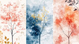 三幅唯美水彩风树木画作