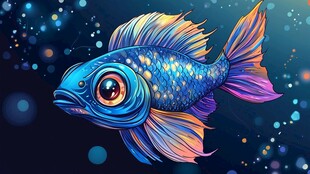 梦幻炫彩深海鱼插画