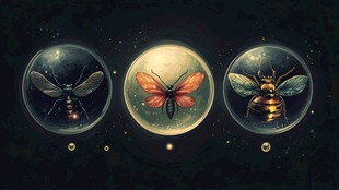 梦幻昆虫悬浮于透明泡泡中