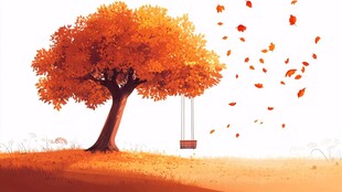 秋日树下秋千浪漫景致