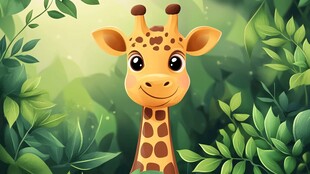 可爱长颈鹿置身绿意丛林